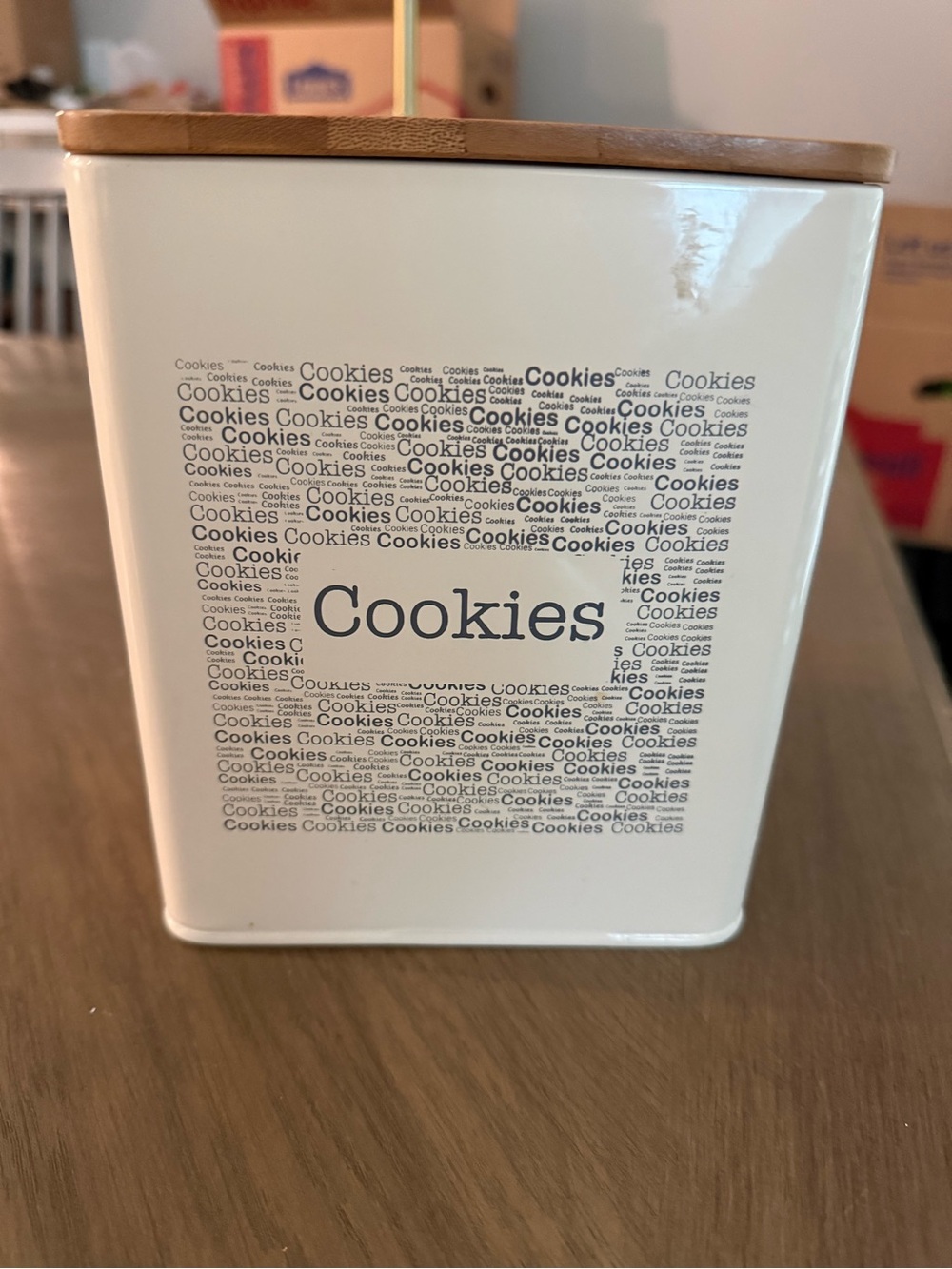 Cookies Storage Tin with Bamboo Lid - White